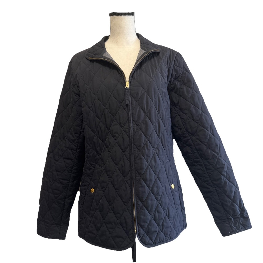 Lands End Small 6/8 Black Quilted Jacket Full Zip Excellent Condition